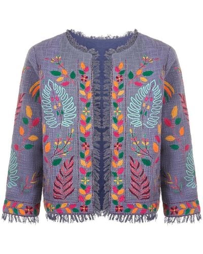 At Last Cotton Embroidered Jacket In Grey - Blue