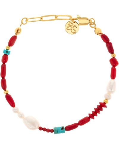 Bonjouk Studio Levi Natural Pearl Coral & Turquoise Bracelet - Red
