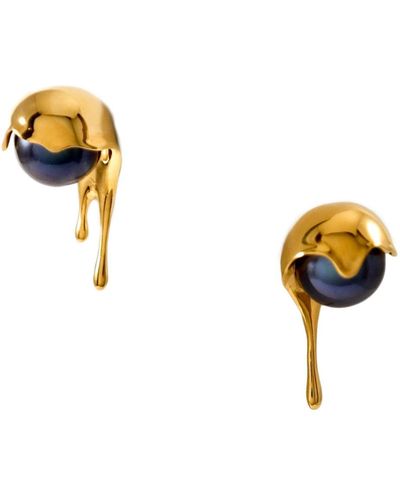 MARIE JUNE Jewelry Melting Black Pearl Gold Vermeil Earrings - Metallic