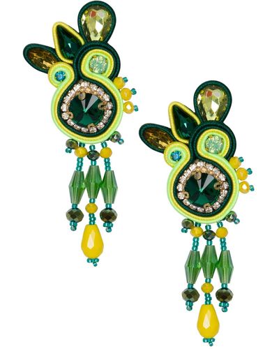 Meghan Fabulous Royal Highness Rhinestone Dangle Earrings - Green