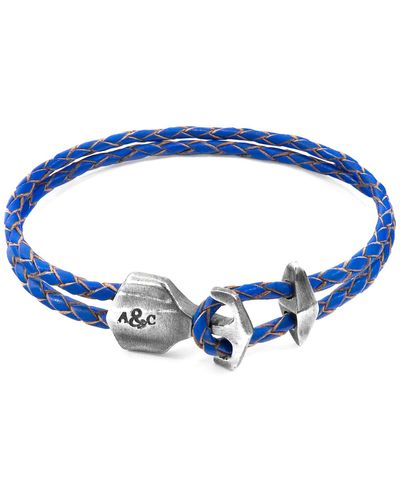 Anchor and Crew Royal Blue Delta Anchor Silver & Braided Leather Bracelet