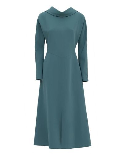 Julia Allert Elegant Fitted Dress With A Flared Skirt Dusty Turquoise - Blue