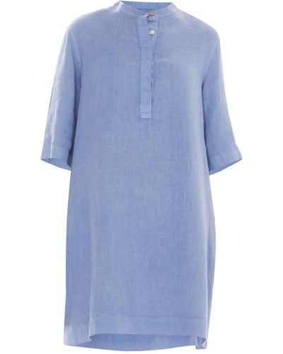Haris Cotton Button Front Linen Dress Regatta - Blue