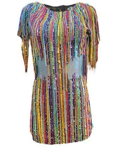 Any Old Iron Rainbow Fringe Dress - Metallic