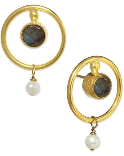 Ottoman Hands Cora Labradorite & Pearl Drop Stud Earrings - Metallic