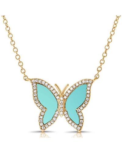 770 Fine Jewelry Turquoise Diamond Butterfly Necklace - Blue