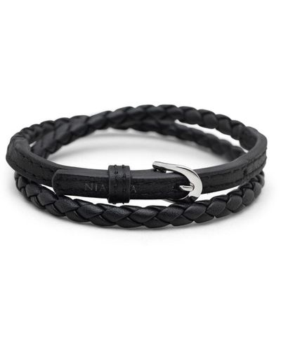 Nialaya Wrap Around Leather Bracelet With Buckle Closure - Black