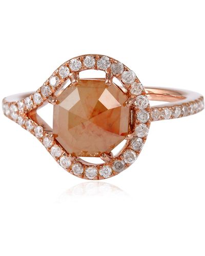 Artisan 18k Rose Gold Ice Diamond Ring Handmade Jewelry - Brown