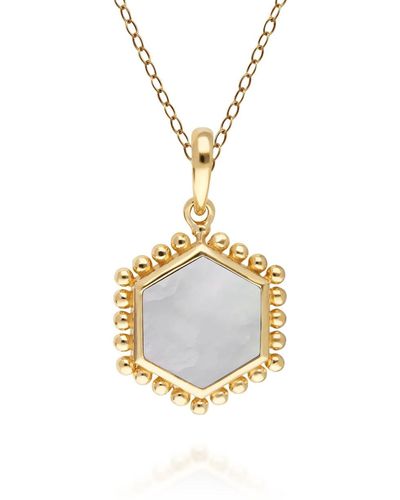 Gemondo Mother Of Pearl Flat Slice Hex Pendant In Gold Sterling Silver - White