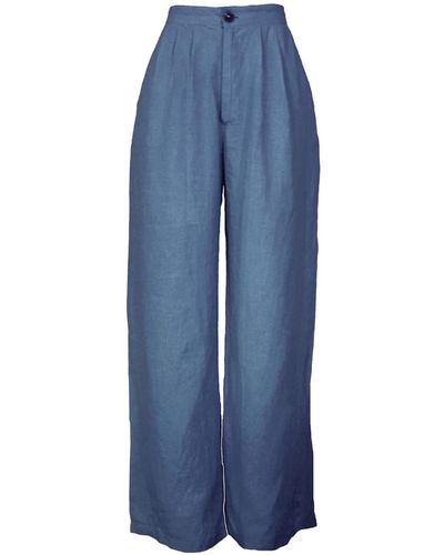 Larsen and Co Pure Linen Trousers In Cobalt - Blue