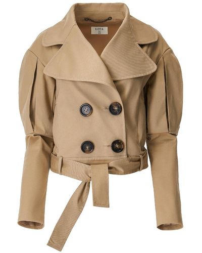 Lita Couture Statement Jacket With Oversized Lapels In Beige - Natural