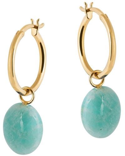 Amadeus Eden Gold Hoop Earrings With Amazonite Gemstone Charm - Blue