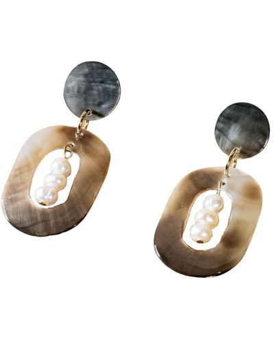 LIKHÂ Oval Earrings With Inner Pearls - Black