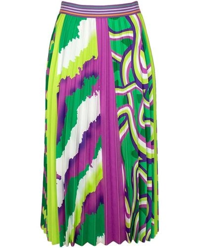 Lalipop Design Half-circle Pleated Midi Skirt With Colorful Digital Print - Green