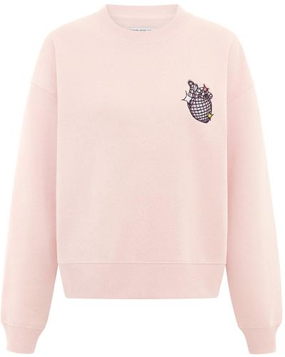 blonde gone rogue Disco Heart Embroidered Organic Cotton Sweatshirt In Pink