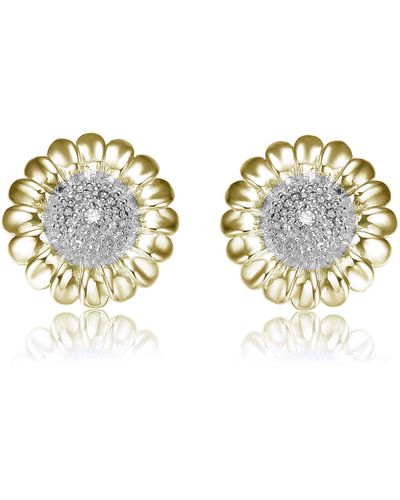 Genevive Jewelry Sterling Silver Clear Round Cubic Zirconia Gold Stud Earrings - Metallic