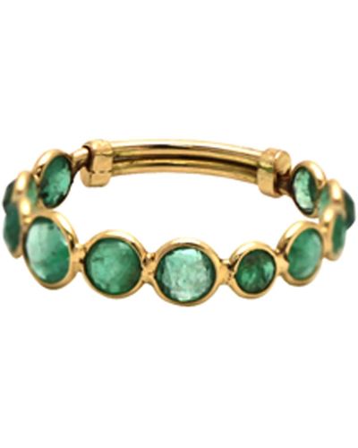 Trésor Emerald Round Stackable Ring With Adjustable Shank In Yellow Gold - Green