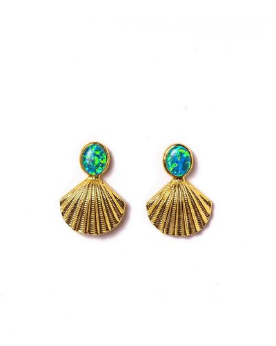 EUNOIA Jewels Bliss Seashell Gold Opal Earring Blue And Green Gemstone - Metallic