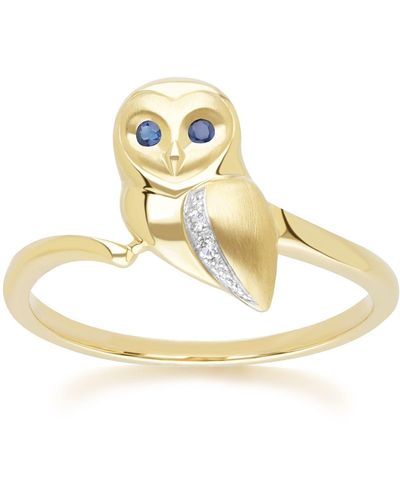 Gemondo Gardenia Sapphire & White Sapphire Owl Ring In Yellow Gold - Metallic