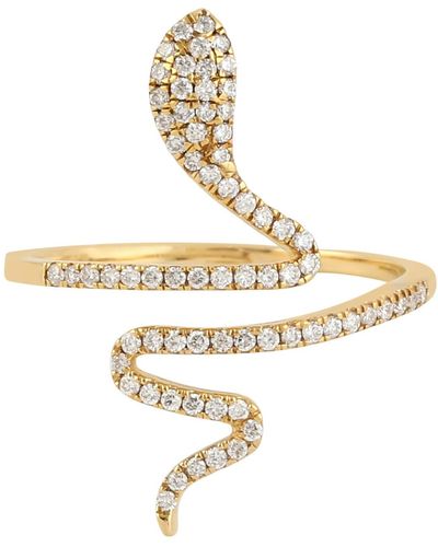 Artisan 18k Yellow Gold Pave Diamond Snake Ring Handmade Jewelry - Metallic