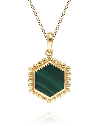 Gemondo Malachite Slice Pendant Necklace In Gold Plated Sterling Silver - Green
