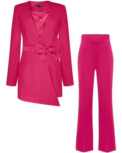 Tia Dorraine Rare Pearl Power Suit With Bow Belt - Pink
