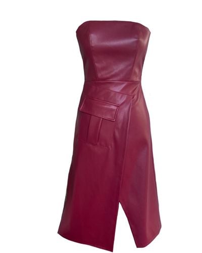 Mirimalist Leather Strapless Midi Dress - Purple