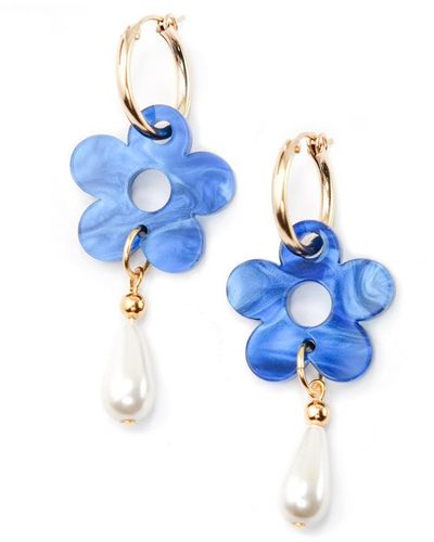 By Chavelli Daisy Pearl Drop Earrings In Marbled Blue