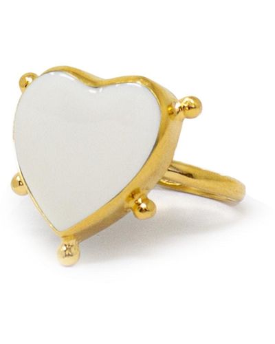 Vintouch Italy Happy Heart White Porcelain Stacking Ring - Metallic