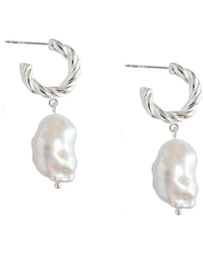 Janus Edinburgh Akoya Freshwater Baroque Pearl Rope Hoop Sterling Earrings - Metallic