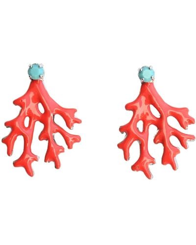 The Pink Reef Mini Coral Earring In Coral - Red