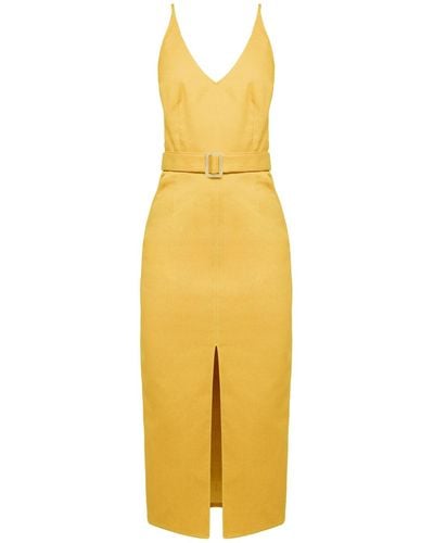 UNDRESS Alberta Yellow Denim Classy Pencil Skirt Midi Dress
