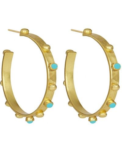 Ottoman Hands Tanrica Large Hoop Earrings With Turquoise Beads - Metallic