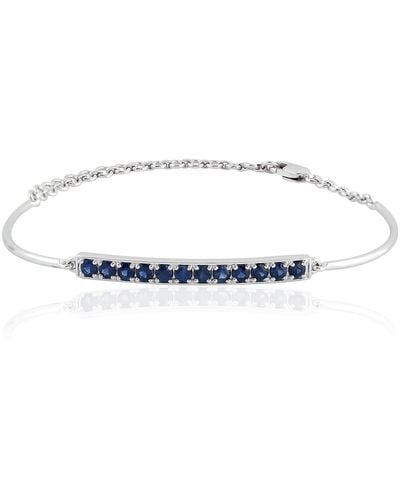 Artisan Solid White Gold Blue Sapphire Bar Bracelet Handmade Jewelry