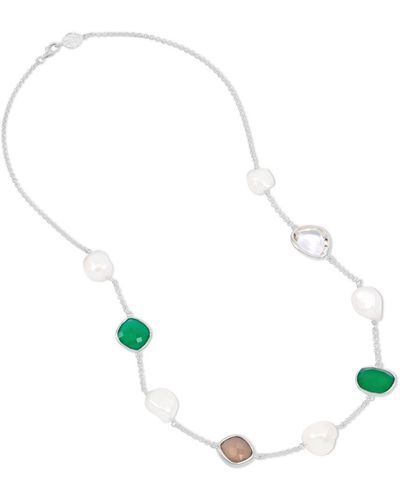 Dower & Hall Green Gemstone & Baroque Pearl Pebble Necklace In - White