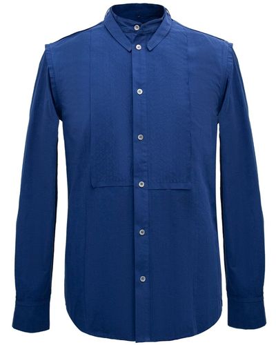 Smart and Joy Shirt With Topstitched Bib And Removable Collar - Blue