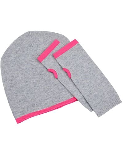 Cove Cashmere & Pink Beanie & Wrist Warmer Set - Grey