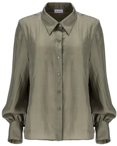 Lita Couture Button-up Silk Shirt - Green