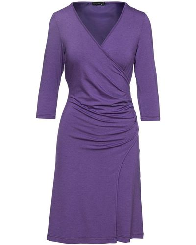 Conquista Faux Wrap Wool Dress In Jersey Fabric - Purple