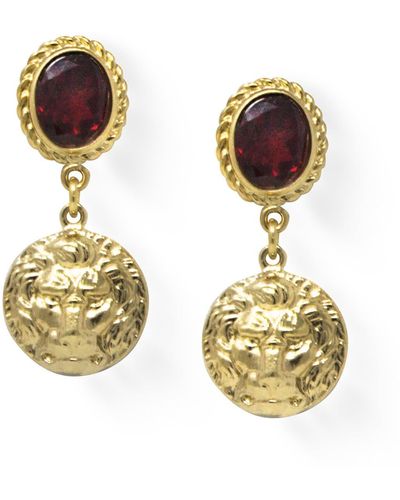 Vintouch Italy The Lion -plated Garnet Earrings - Metallic