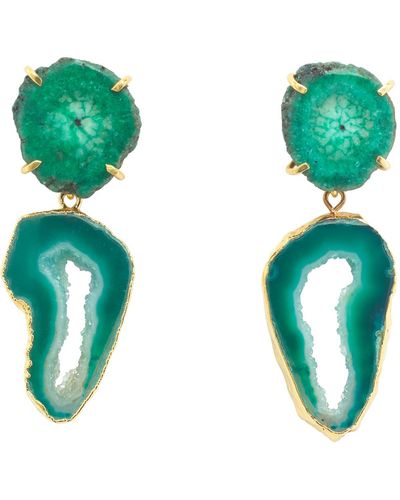 YAA YAA LONDON Gemstone Crystal 'summer Love' Gold Earrings - Green