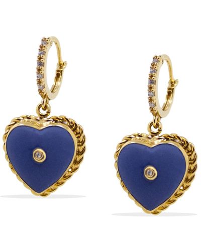 Vintouch Italy Lovelight Gold-plated Blue Heart Hoop Earrings