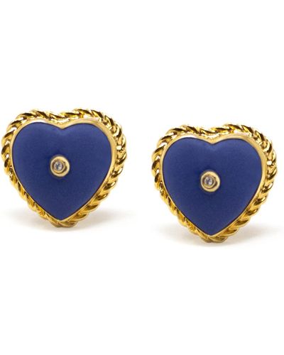 Vintouch Italy Lovelight Gold-plated Blue Heart Stud Earrings