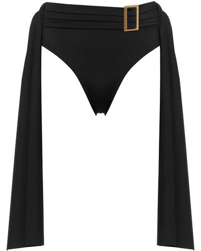 ANTONINIAS Amaze High Waisted Swimwear Bottom With Decorative Belt And Golden Buckle In - Natural