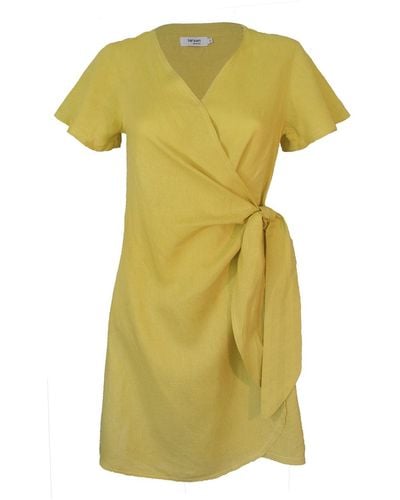 Larsen and Co Pure Linen Lucca Wrap Dress In Chartreuse - Yellow