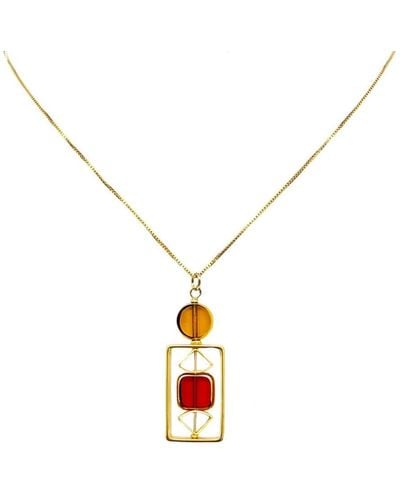 Aracheli Studio Translucent Yellow And Red Vintage German Glass Beads Art Deco Necklace - Metallic