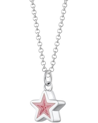 Lily Charmed Sterling Silver Geometric Pink Star Charm Necklace - White