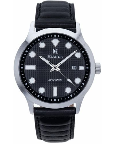 Heritor Bradford Leather-band Watch With Date - Black