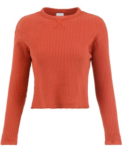 Lezat Fiona Organic Cotton Waffle Thermal Pullover Top - Red