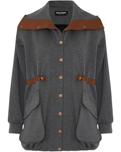 Nocturne Wide Collar Oversized Jacket - Gray